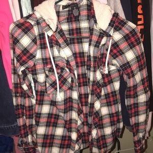Hooded plaid long sleeve